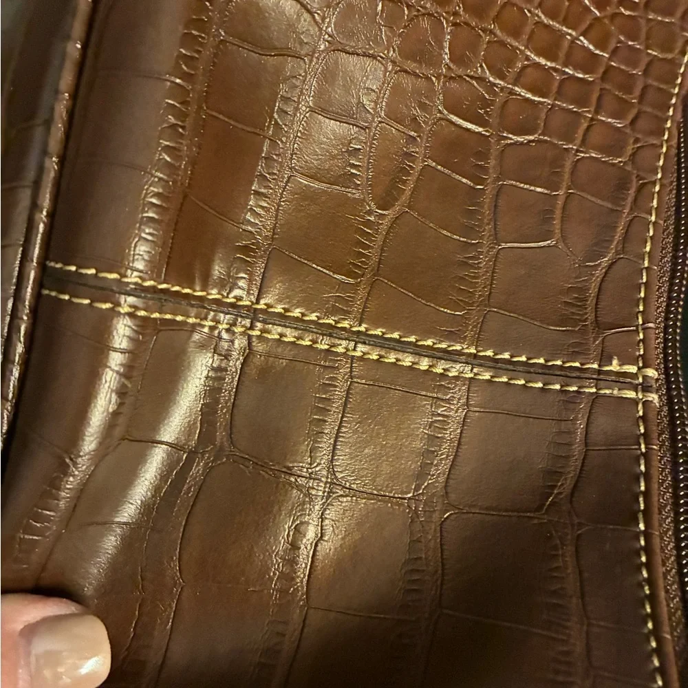 Tommy‎ Hilfiger Dark Brown Croc-Embossed Shoulder Bag